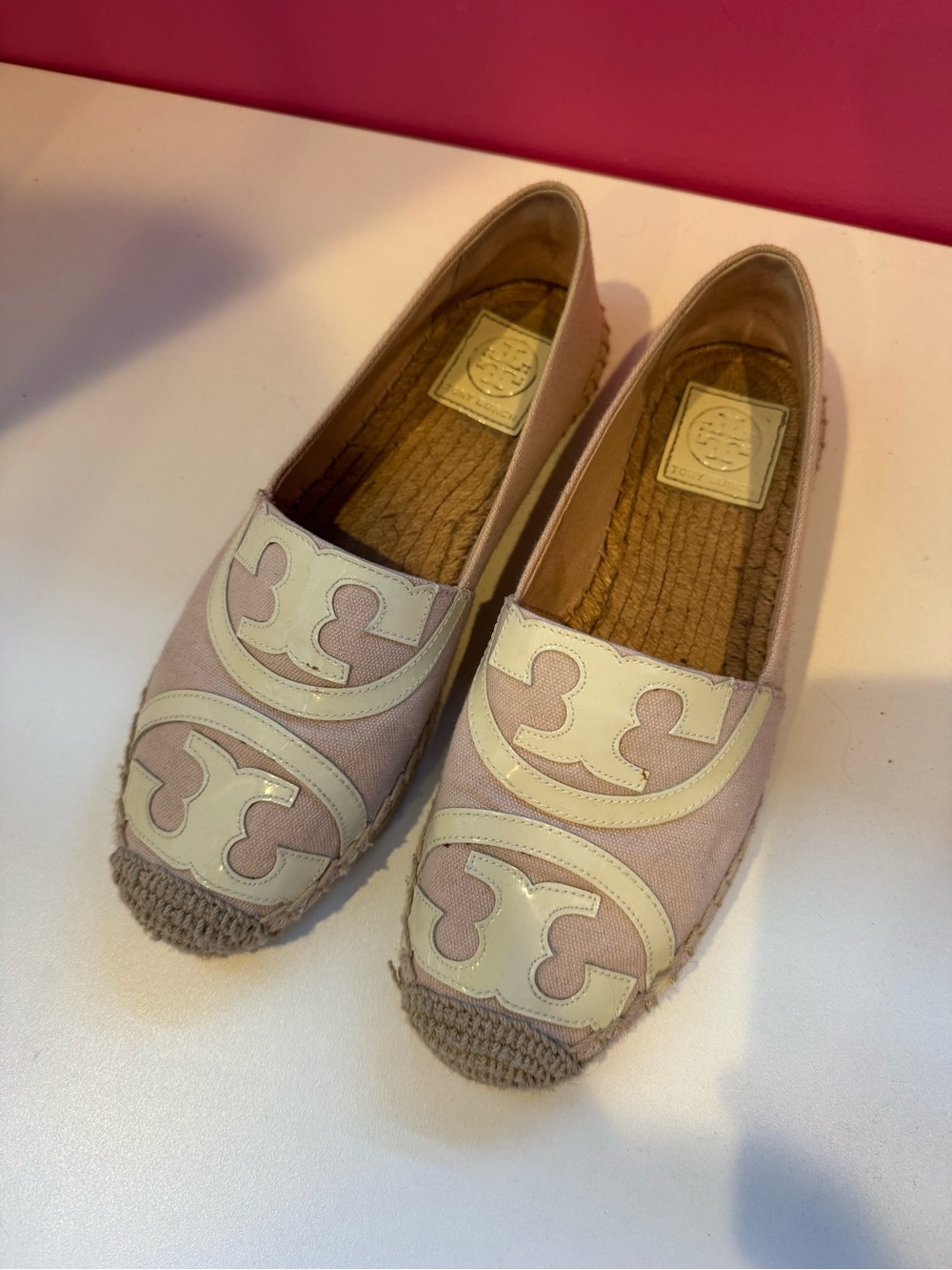 Tory Burch Blush Pink and Cream Logo Espadrille Flats